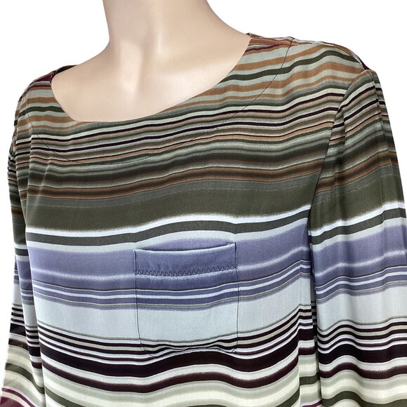 Michael Stars Top Size Medium Multicolored Striped Silk Long Sleeve Blouse - Picture 3 of 8